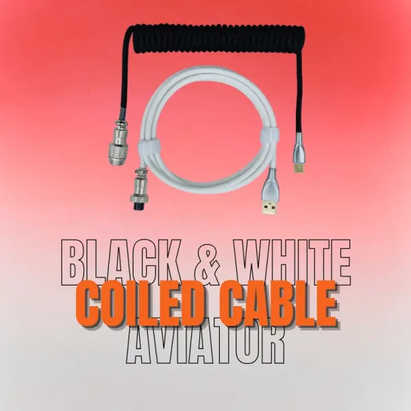 Black & White Coiled Aviator Cable for Mechanical Keyboards