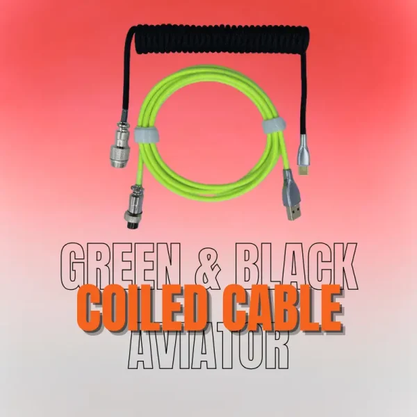 Fluorescent Green & Black Coiled Aviator Cable for Mechanical Keyboards