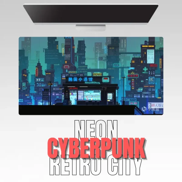 8 Bit Retro Retro Neon Cyberpunk City Pixel Art Mousepad