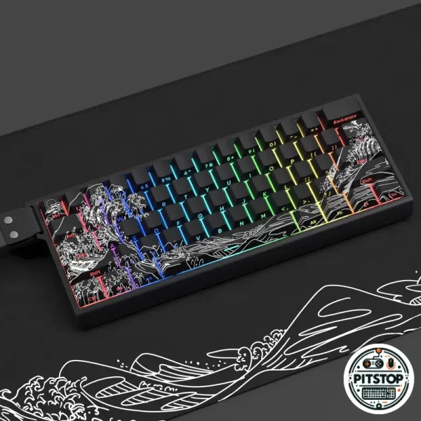 Side Engraved Ukiyo Black Wave Keycaps