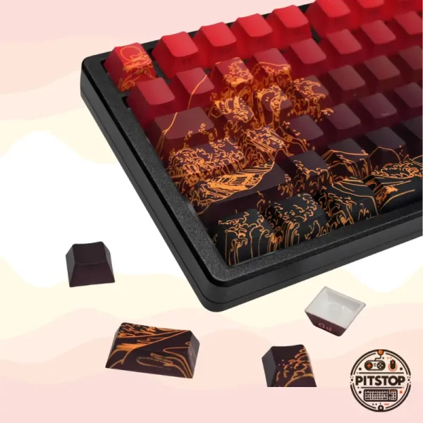 Side Engraved Ukiyo Red Wave Keycaps