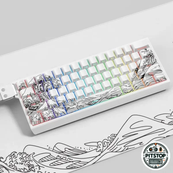 Side Engraved Ukiyo White Wave Keycaps